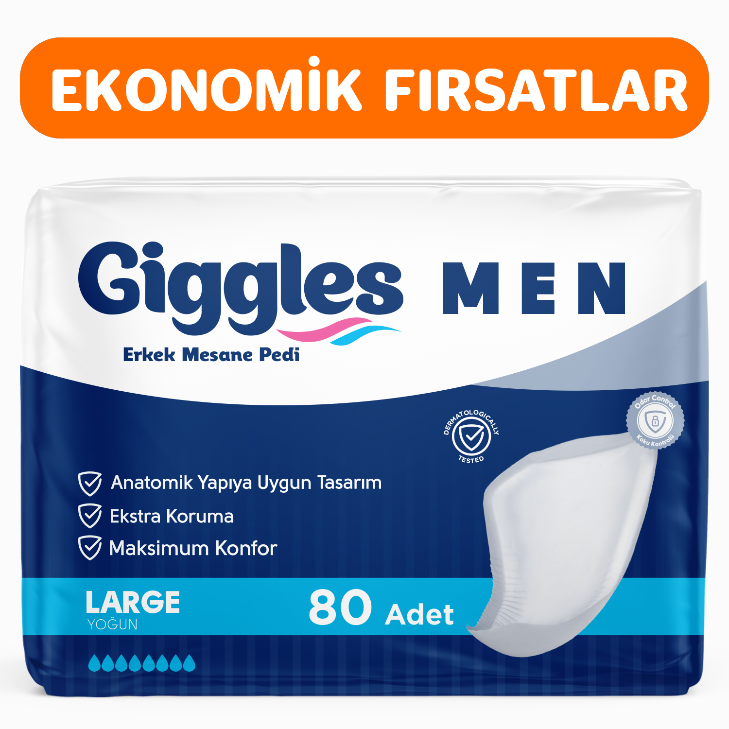 Giggles Yetişkin Erkek Mesane Pedi - Large Beden - 4 Paket 80 Adet